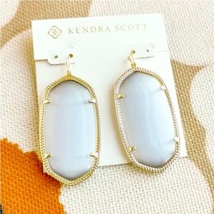NWC Kendra Scott Danielle Drop Earrings 14k Gold over brass Slate Cat's Eye